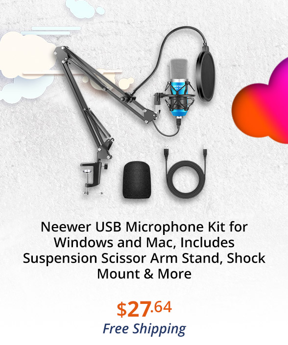 Neewer USB Microphone Kit for Windows and Mac, Includes Suspension Scissor Arm Stand, Shock Mount & More