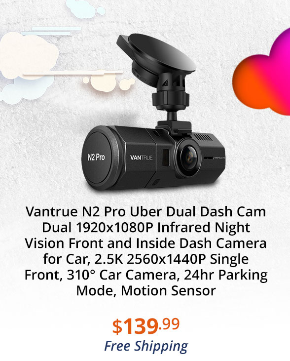 Vantrue N2 Pro Uber Dual Dash Cam Dual 1920x1080P Infrared Night Vision Front and Inside Dash Camera for Car, 2.5K 2560x1440P Single Front, 310° Car Camera, 24hr Parking Mode, Motion Sensor