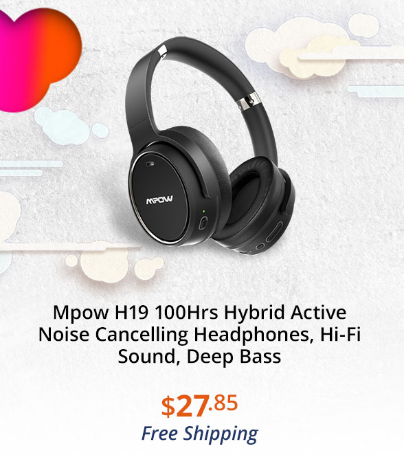 Mpow H19 100Hrs Hybrid Active Noise Cancelling Headphones, Hi-Fi Sound, Deep Bass