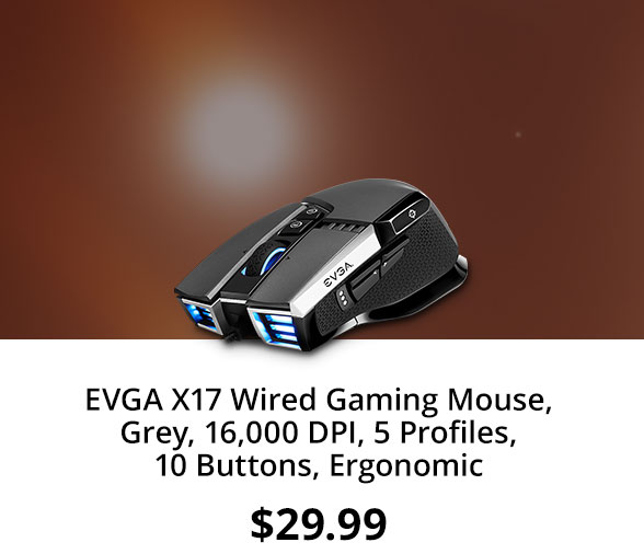 EVGA X17 Wired Gaming Mouse, Grey, 16,000 DPI, 5 Profiles, 10 Buttons, Ergonomic