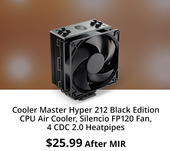 Cooler Master Hyper 212 Black Edition CPU Air Cooler, Silencio FP120 Fan, 4 CDC 2.0 Heatpipes