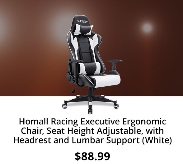 Homall Racing Executive Ergonomic Chair, Seat Height Adjustable, with Headrest and Lumbar Support (White)