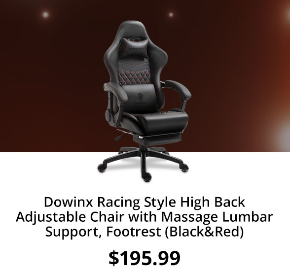 Dowinx Racing Style High Back Adjustable Chair with Massage Lumbar Support, Footrest (Black&Red)