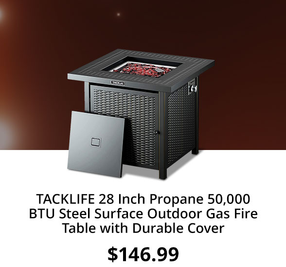 TACKLIFE 28 Inch Propane 50,000 BTU Steel Surface Outdoor Gas Fire Table with Durable Cover