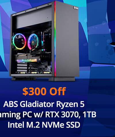 $300 Off ABS Gladiator Ryzen 5 Gaming PC w/ RTX 3070, 1TB Intel M.2 NVMe SSD