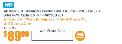 WD Black 2TB Performance Desktop Hard Disk Drive - 7200 RPM SATA 6Gb/s 64MB Cache 3.5 Inch - WD2003FZEX