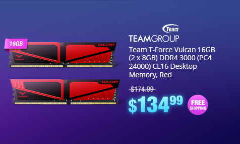 Team T-Force Vulcan 16GB (2 x 8GB) DDR4 3000 (PC4 24000) CL16 Desktop Memory