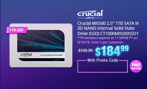 Crucial MX500 2.5" 1TB SATA III 3D NAND Internal Solid State Drive (SSD) CT1000MX500SSD1