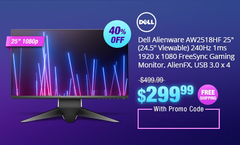 Dell Alienware AW2518HF 25" (24.5" Viewable) 240Hz 1ms 1920 x 1080 FreeSync Gaming Monitor, AlienFX, USB 3.0 x 4