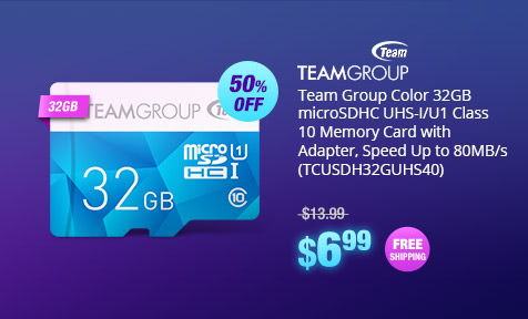 Team Group Color 32GB microSDHC UHS-I/U1 Class 10 Memory Card with Adapter, Speed Up to 80MB/s (TCUSDH32GUHS40)