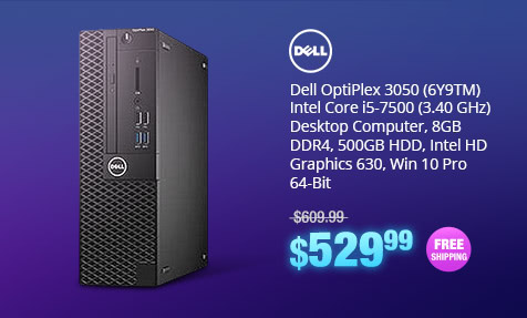 Dell OptiPlex 3050 (6Y9TM) Intel Core i5-7500 (3.40 GHz) Desktop Computer, 8GB DDR4, 500GB HDD, Intel HD Graphics 630, Win 10 Pro 64-Bit