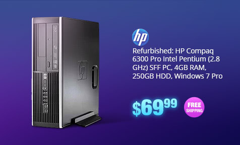 Refurbished: HP Compaq 6300 Pro Intel Pentium (2.8 GHz) SFF PC, 4GB RAM, 250GB HDD, Windows 7 Pro