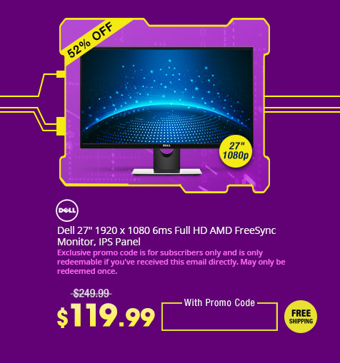 Dell 27" 1920 x 1080 6ms Full HD AMD FreeSync Monitor, IPS Panel
