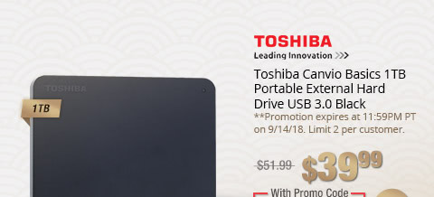 Toshiba Canvio Basics 1TB Portable External Hard Drive USB 3.0 Black