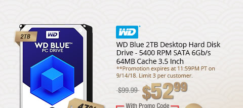 WD Blue 2TB Desktop Hard Disk Drive - 5400 RPM SATA 6Gb/s 64MB Cache 3.5 Inch