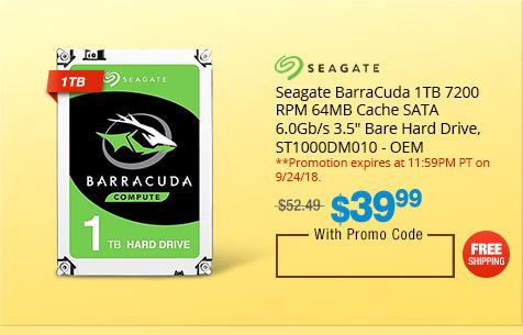 Seagate BarraCuda 1TB 7200 RPM 64MB Cache SATA 6.0Gb/s 3.5" Bare Hard Drive, ST1000DM010