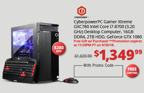 CyberpowerPC Gamer Xtreme GXC780 Intel Core i7-8700 (3.20 GHz) Desktop Computer, 16GB DDR4, 2TB HDD, GeForce GTX 1080
