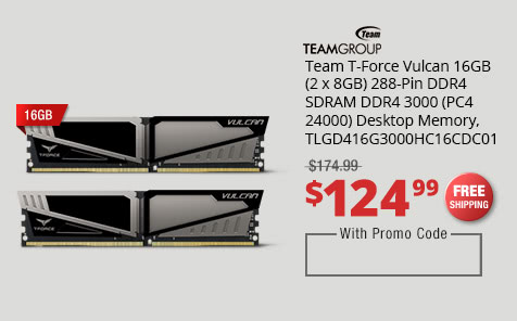 Team T-Force Vulcan 16GB (2 x 8GB) 288-Pin DDR4 SDRAM DDR4 3000 (PC4 24000) Desktop Memory, TLGD416G3000HC16CDC01