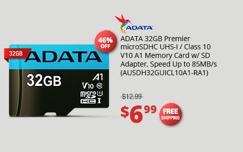 ADATA 32GB Premier microSDHC UHS-I / Class 10 V10 A1 Memory Card w/ SD Adapter, Speed Up to 85MB/s (AUSDH32GUICL10A1-RA1)