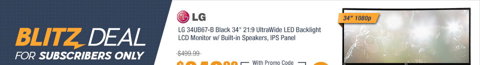 LG 34UB67-B Black 34" 21:9 UltraWide LED Backlight LCD Monitor w/ Built-in Speakers, IPS Panel