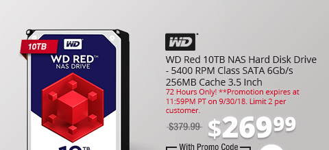 WD Red 10TB NAS Hard Disk Drive - 5400 RPM Class SATA 6Gb/s 256MB Cache 3.5 Inch