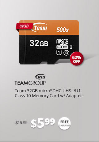 Team 32GB microSDHC UHS-I/U1 Class 10 Memory Card w/ Adapter