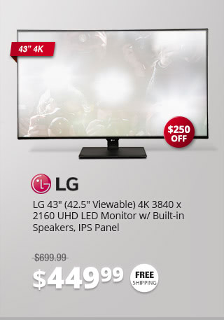 LG 43" (42.5" Viewable) 4K 3840 x 2160 UHD LED Monitor w/ Built-in Speakers, IPS Panel