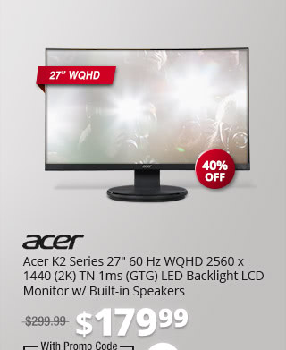 Acer K2 Series 27" 60 Hz WQHD 2560 x 1440 (2K) TN 1ms (GTG) LED Backlight LCD Monitor w/ Built-in Speakers