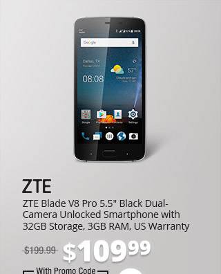 ZTE Blade V8 Pro 5.5" Black Dual-Camera Unlocked Smartphone with 32GB Storage, 3GB RAM, US Warranty