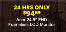 24-Hrs Only: Acer 24.5" FHD Frameless LCD Monitor