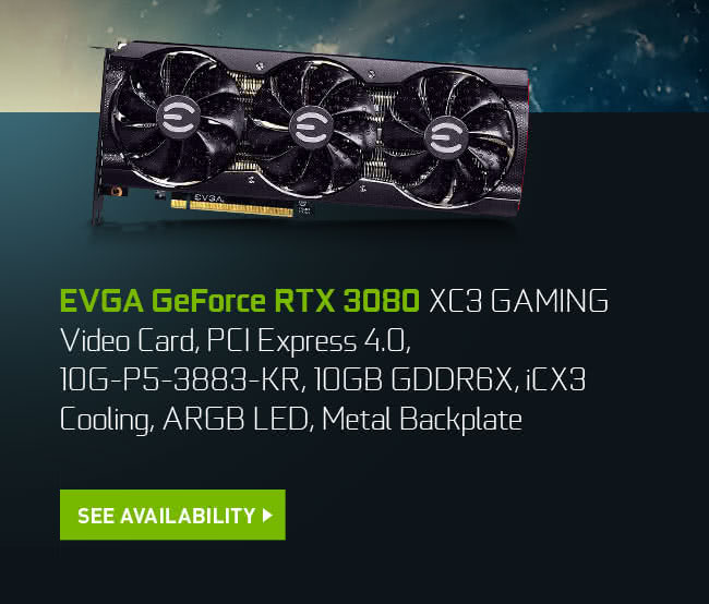 EVGA GeForce RTX 3080 XC3 GAMING Video Card, 10G-P5-3883-KR, 10GB GDDR6X, iCX3 Cooling, ARGB LED, Metal Backplate