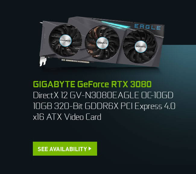 GIGABYTE GeForce RTX 3080 DirectX 12 GV-N3080EAGLE OC-10GD 10GB 320-Bit GDDR6X PCI Express 4.0 x16 ATX Video Card