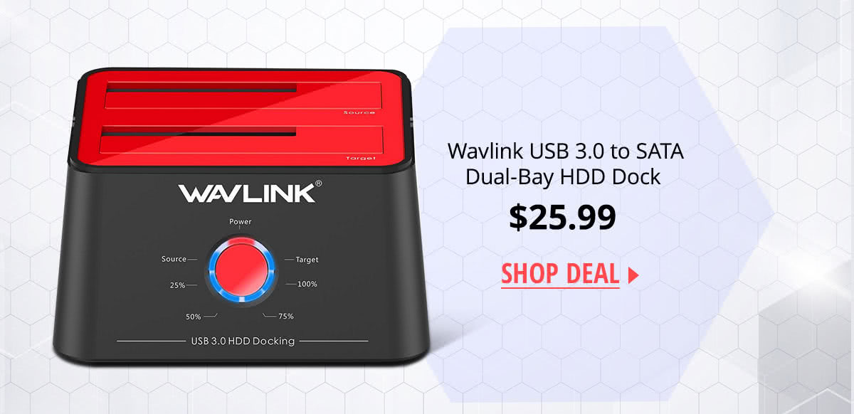 $25.99 Wavlink USB 3.0 to SATA Dual-Bay HDD Dock