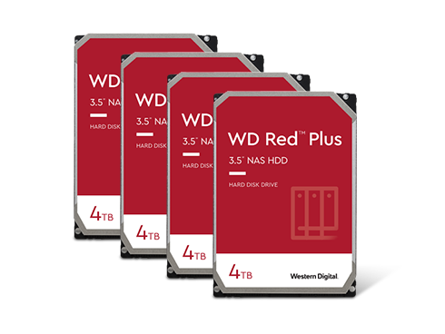 4x WD Red Plus 4TB NAS Hard Disk Drive - 5400 RPM Class SATA 6Gb/s, CMR, 64MB Cache, 3.5 Inch - WD40EFRX