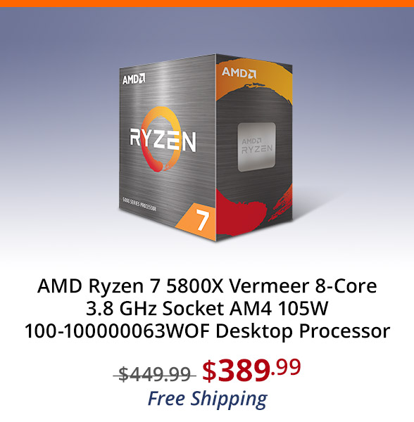 AMD Ryzen 7 5800X Vermeer 8-Core 3.8 GHz Socket AM4 105W 100-100000063WOF Desktop Processor