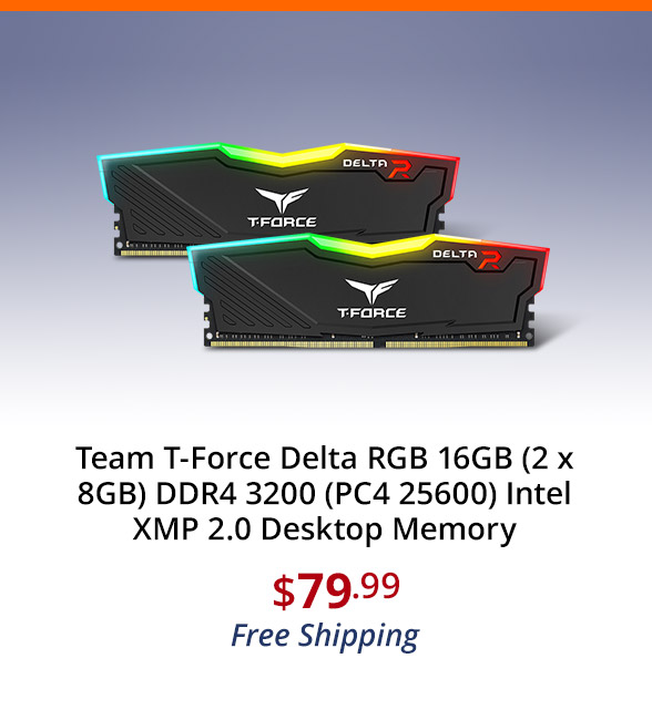 Team T-Force Delta RGB 16GB (2 x 8GB) DDR4 3200 (PC4 25600) Intel XMP 2.0 Desktop Memory