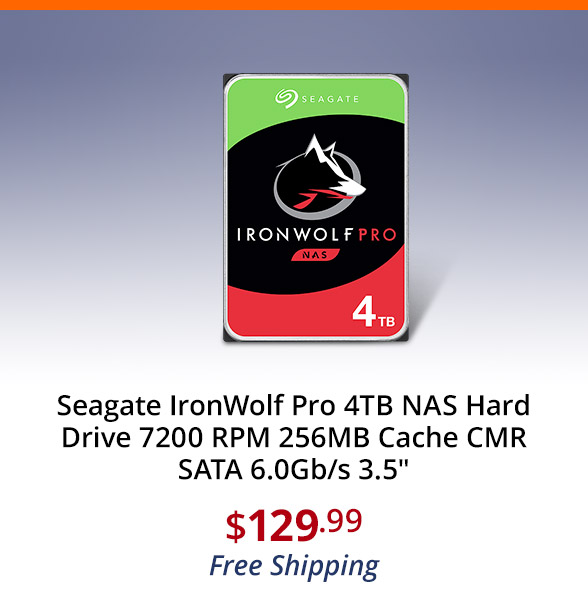 Seagate IronWolf Pro 4TB NAS Hard Drive 7200 RPM 256MB Cache CMR SATA 6.0Gb/s 3.5"