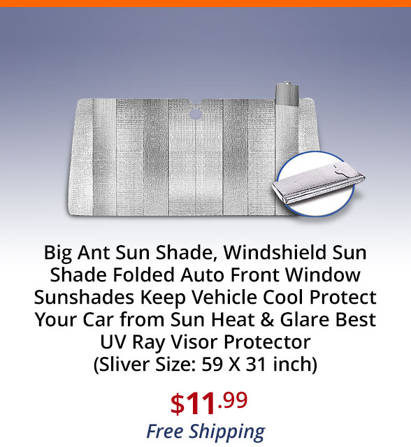 Big Ant Sun Shade, Windshield Sun Shade Folded Auto Front Window Sunshades Keep Vehicle Cool Protect Your Car from Sun Heat & Glare Best UV Ray Visor Protector(Sliver Size: 59 X 31 inch)