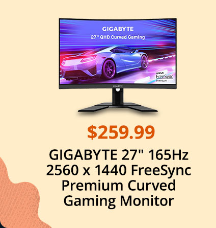 GIGABYTE 27" 165Hz 2560 x 1440 FreeSync Premium Curved Gaming Monitor