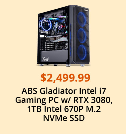 ABS Gladiator Intel i7 Gaming PC w/ RTX 3080, 1TB Intel 670P M.2 NVMe SSD 