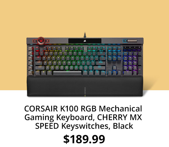 CORSAIR K100 RGB Mechanical Gaming Keyboard, CHERRY MX SPEED Keyswitches, Black