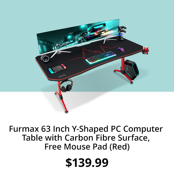 Furmax 63 Inch Y-Shaped PC Computer Table with Carbon Fibre Surface, Free Mouse Pad (Red)