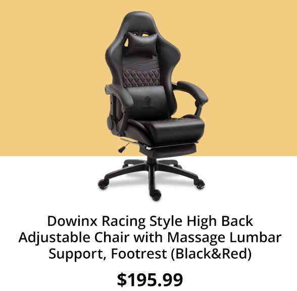 Dowinx Racing Style High Back Adjustable Chair with Massage Lumbar Support, Footrest (Black&Red)