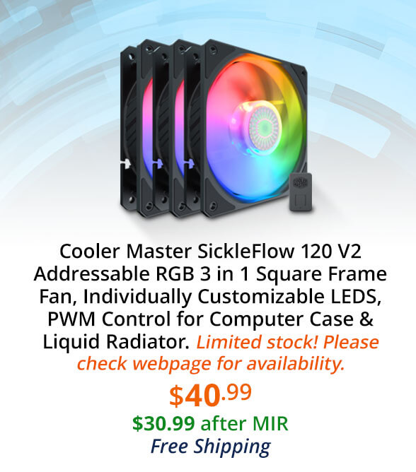 Cooler Master SickleFlow 120 V2 Addressable RGB 3 in 1 Square Frame Fan, Individually Customizable LEDS, PWM Control for Computer Case & Liquid Radiator