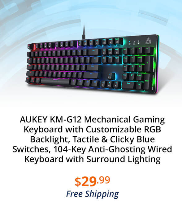 AUKEY KM-G12 Mechanical Gaming Keyboard with Customizable RGB Backlight, Tactile & Clicky Blue Switches, 104-Key Anti-Ghosting Wired Keyboard with Surround Lighting