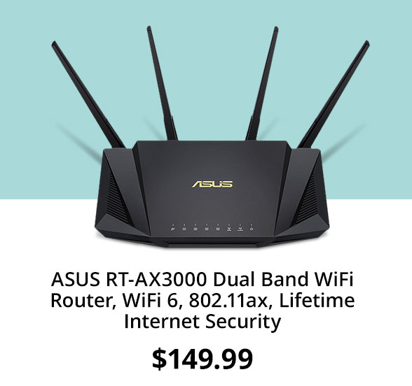 ASUS RT-AX3000 Dual Band WiFi Router, WiFi 6, 802.11ax, Lifetime Internet Security