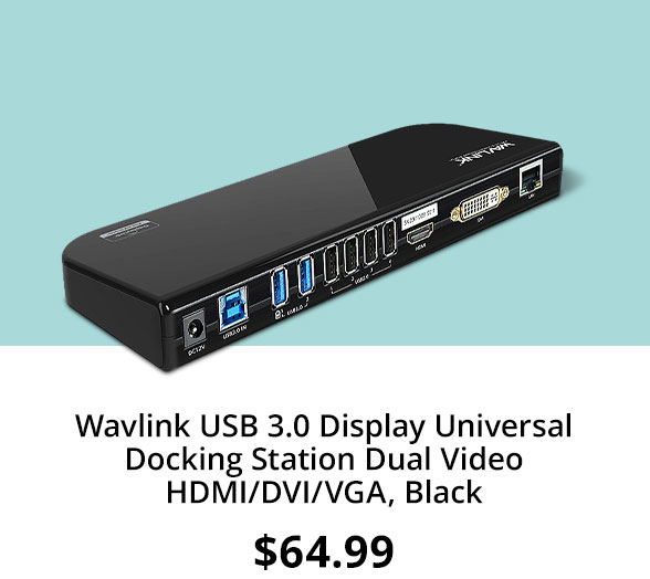 Wavlink USB 3.0 Display Universal Docking Station Dual Video HDMI/DVI/VGA, Black