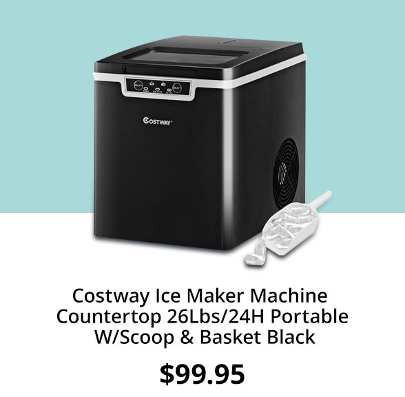 Costway Ice Maker Machine Countertop 26Lbs/24H Portable W/Scoop & Basket Black