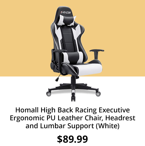 Homall High Back Racing Executive Ergonomic PU Leather Chair, Headrest and Lumbar Support (White)