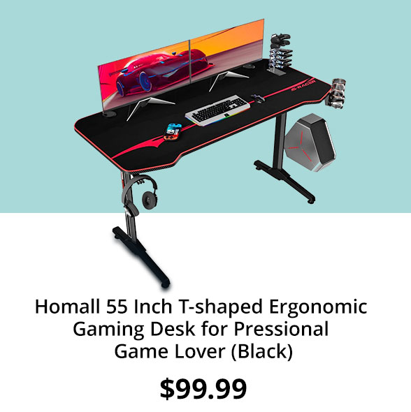 Homall 55 Inch T-shaped Ergonomic Gaming Desk for Pressional Game Lover (Black)